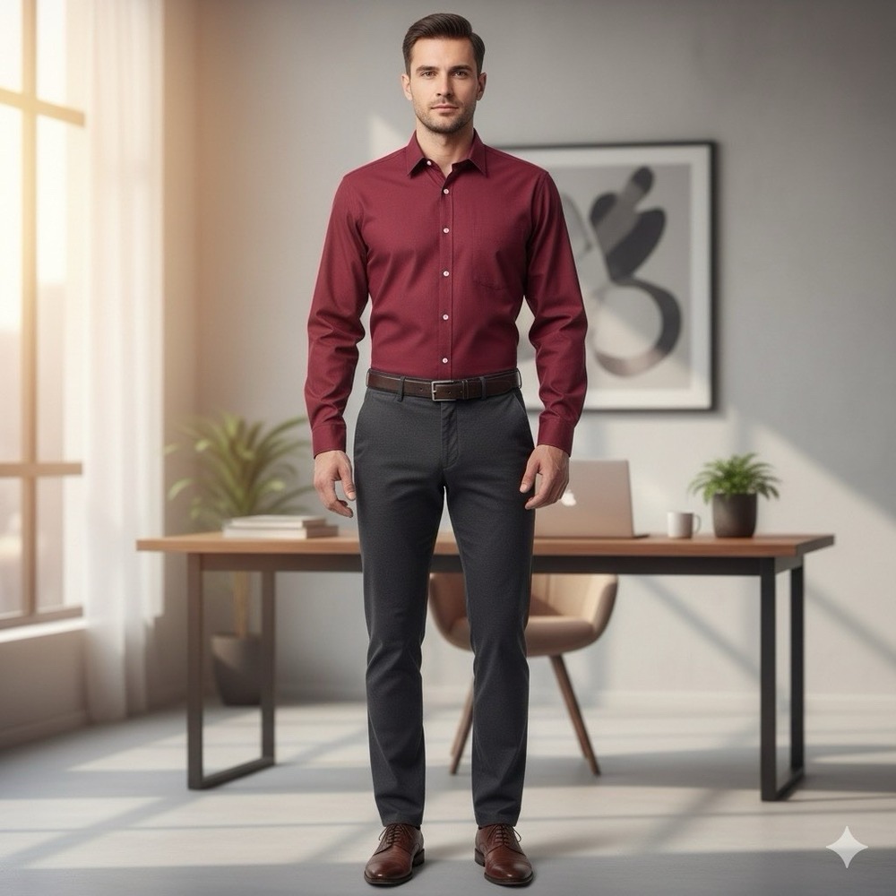 Unisex Maroon Button-Up Shirt Medium | Silitelon Paris Design